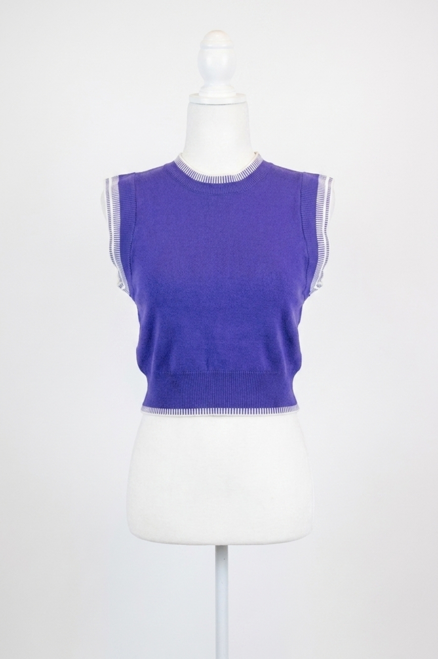 NEW STRUT & BOLT embroidered sleeveless pontelle knit top in blue